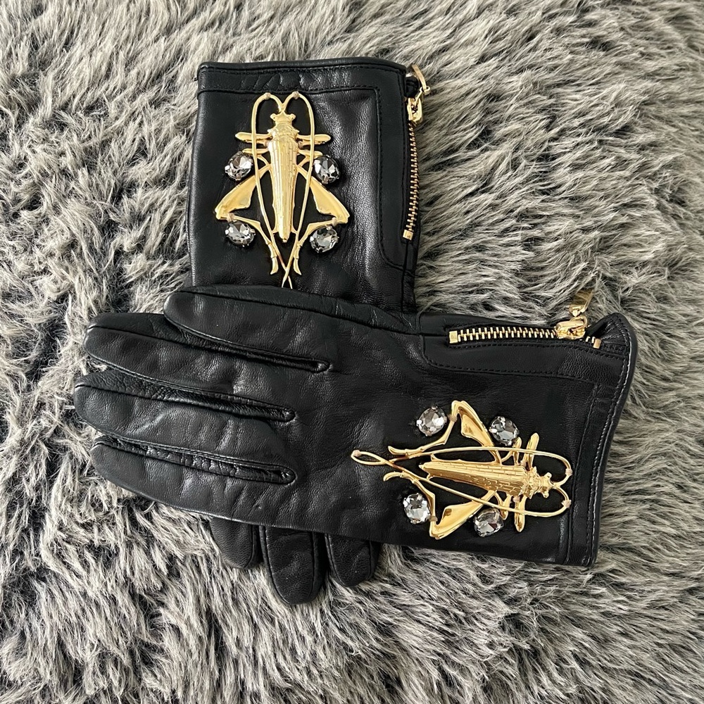 Rare Tory Burch Locust Black Leather Gloves. Size 6.5 View 3
